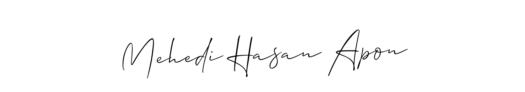 Make a beautiful signature design for name Mehedi Hasan Apon. With this signature (Allison_Script) style, you can create a handwritten signature for free. Mehedi Hasan Apon signature style 2 images and pictures png