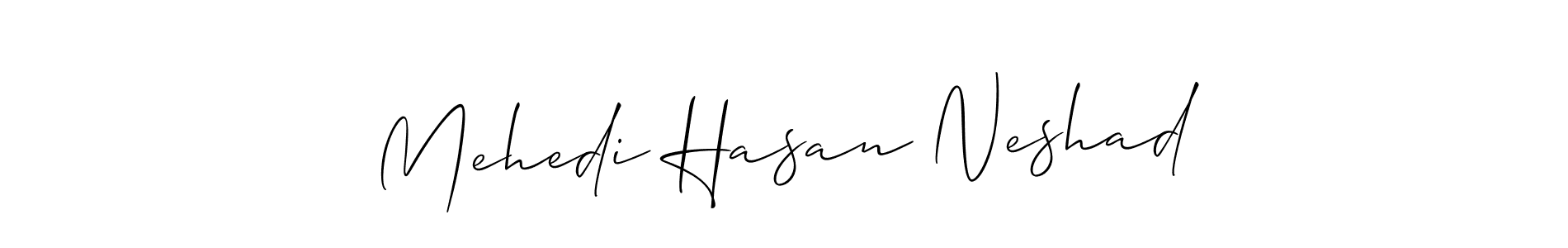 Make a beautiful signature design for name Mehedi Hasan Neshad. With this signature (Allison_Script) style, you can create a handwritten signature for free. Mehedi Hasan Neshad signature style 2 images and pictures png
