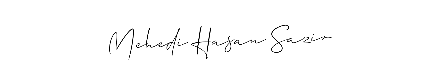 Create a beautiful signature design for name Mehedi Hasan Saziv. With this signature (Allison_Script) fonts, you can make a handwritten signature for free. Mehedi Hasan Saziv signature style 2 images and pictures png