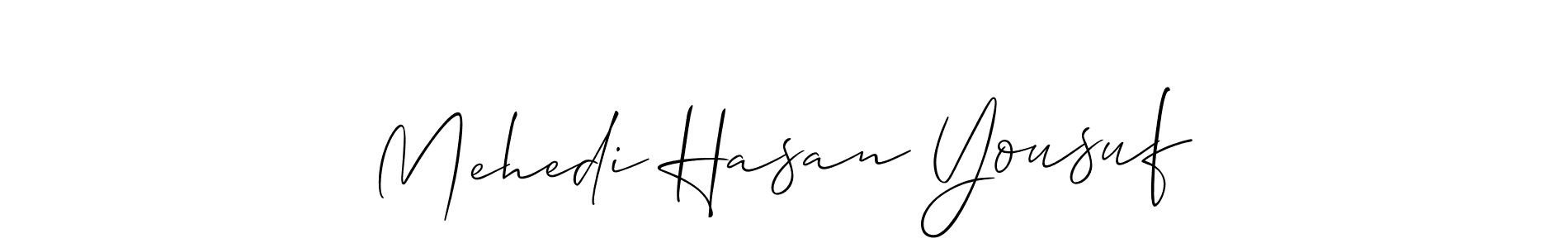 The best way (Allison_Script) to make a short signature is to pick only two or three words in your name. The name Mehedi Hasan Yousuf include a total of six letters. For converting this name. Mehedi Hasan Yousuf signature style 2 images and pictures png