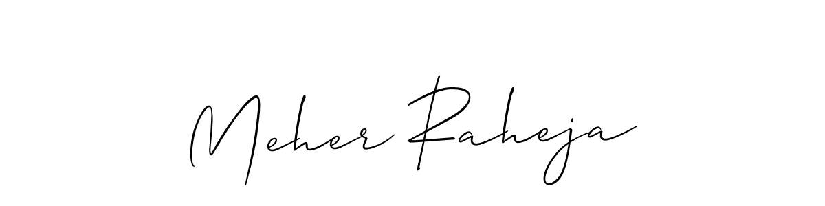 The best way (Allison_Script) to make a short signature is to pick only two or three words in your name. The name Meher Raheja include a total of six letters. For converting this name. Meher Raheja signature style 2 images and pictures png