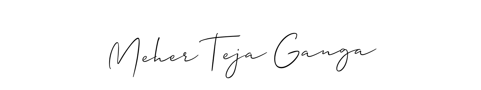 Use a signature maker to create a handwritten signature online. With this signature software, you can design (Allison_Script) your own signature for name Meher Teja Ganga. Meher Teja Ganga signature style 2 images and pictures png