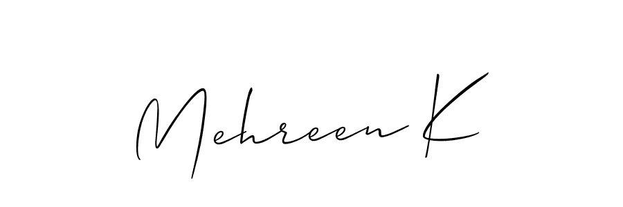 The best way (Allison_Script) to make a short signature is to pick only two or three words in your name. The name Mehreen K include a total of six letters. For converting this name. Mehreen K signature style 2 images and pictures png