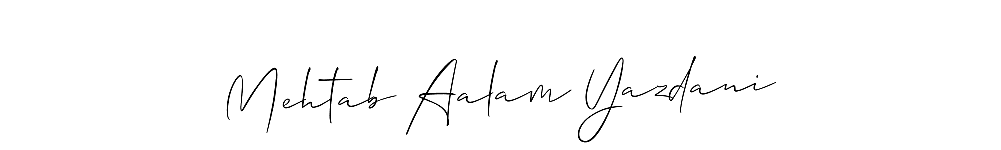 The best way (Allison_Script) to make a short signature is to pick only two or three words in your name. The name Mehtab Aalam Yazdani include a total of six letters. For converting this name. Mehtab Aalam Yazdani signature style 2 images and pictures png