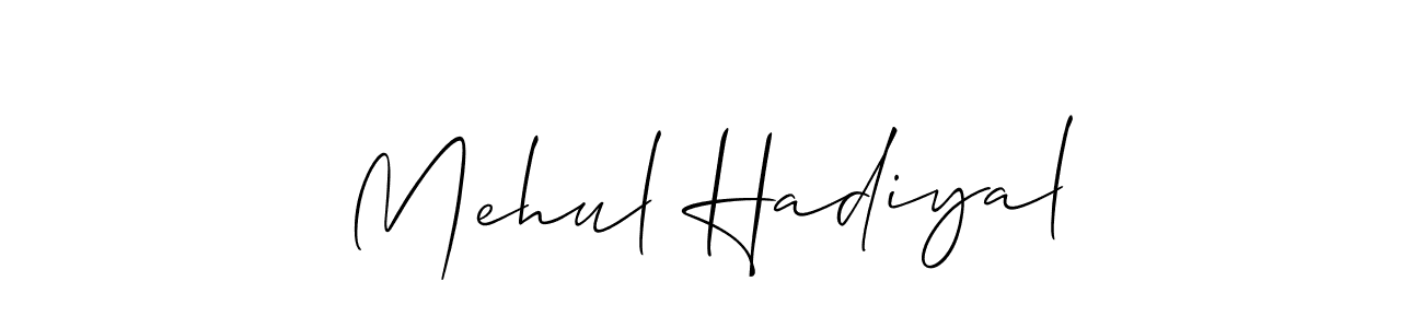 Also You can easily find your signature by using the search form. We will create Mehul Hadiyal name handwritten signature images for you free of cost using Allison_Script sign style. Mehul Hadiyal signature style 2 images and pictures png