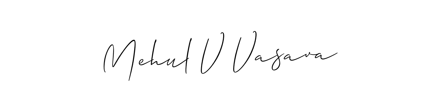 How to make Mehul V Vasava name signature. Use Allison_Script style for creating short signs online. This is the latest handwritten sign. Mehul V Vasava signature style 2 images and pictures png