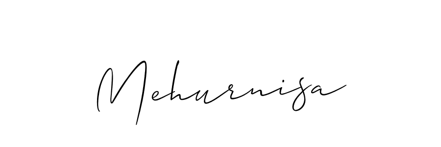 The best way (Allison_Script) to make a short signature is to pick only two or three words in your name. The name Mehurnisa include a total of six letters. For converting this name. Mehurnisa signature style 2 images and pictures png