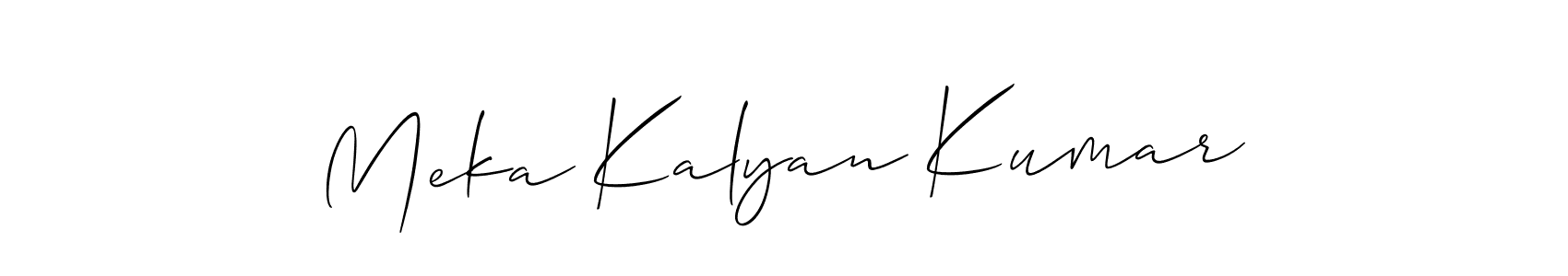 Allison_Script is a professional signature style that is perfect for those who want to add a touch of class to their signature. It is also a great choice for those who want to make their signature more unique. Get Meka Kalyan Kumar name to fancy signature for free. Meka Kalyan Kumar signature style 2 images and pictures png