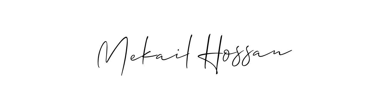 Also You can easily find your signature by using the search form. We will create Mekail Hossan name handwritten signature images for you free of cost using Allison_Script sign style. Mekail Hossan signature style 2 images and pictures png