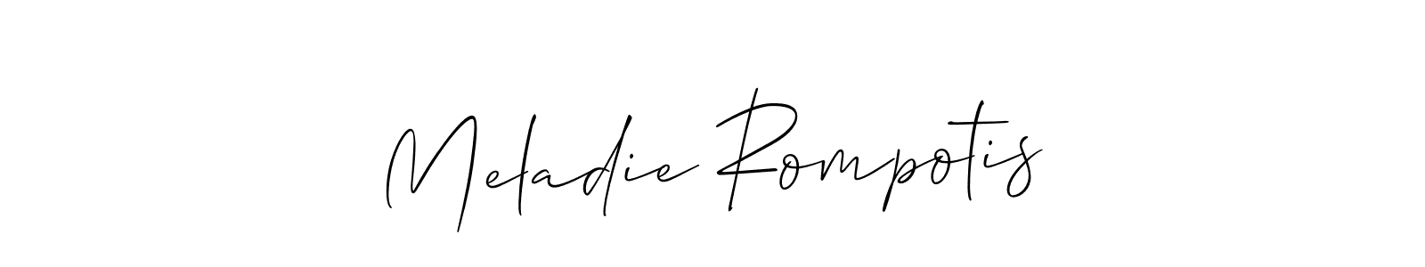 How to make Meladie Rompotis name signature. Use Allison_Script style for creating short signs online. This is the latest handwritten sign. Meladie Rompotis signature style 2 images and pictures png