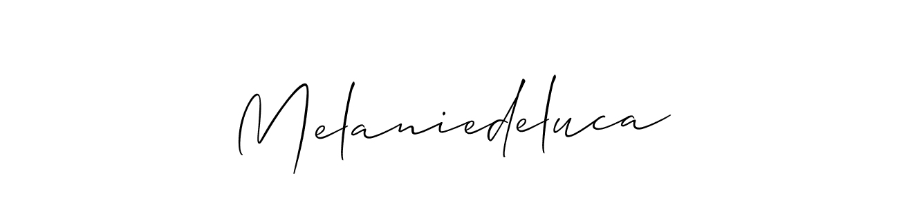 How to make Melaniedeluca signature? Allison_Script is a professional autograph style. Create handwritten signature for Melaniedeluca name. Melaniedeluca signature style 2 images and pictures png