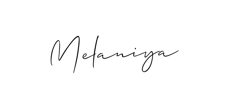 Make a beautiful signature design for name Melaniya. With this signature (Allison_Script) style, you can create a handwritten signature for free. Melaniya signature style 2 images and pictures png