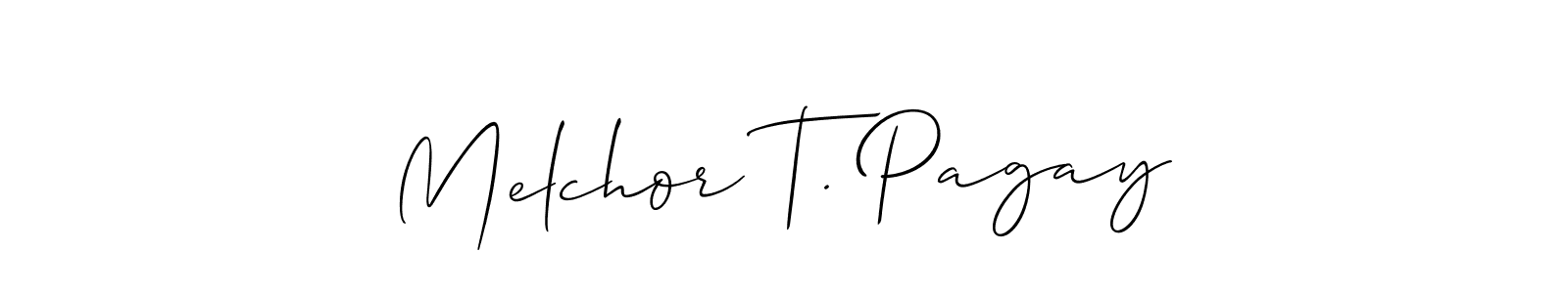 How to Draw Melchor T. Pagay signature style? Allison_Script is a latest design signature styles for name Melchor T. Pagay. Melchor T. Pagay signature style 2 images and pictures png