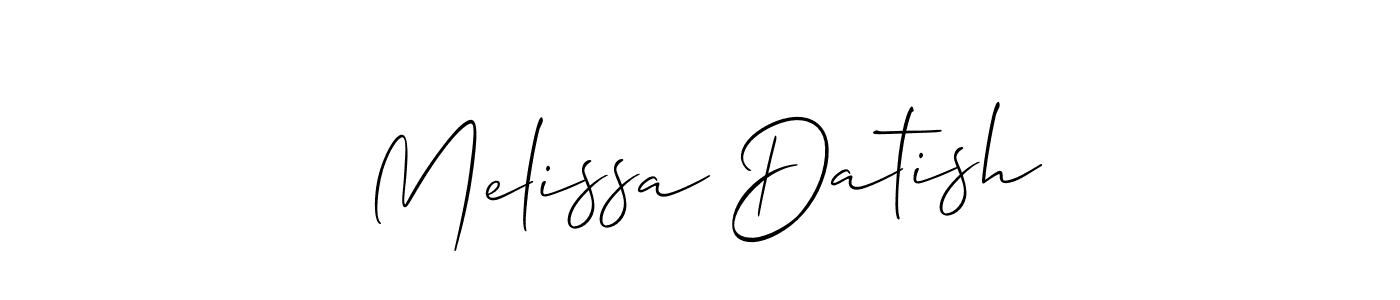Also You can easily find your signature by using the search form. We will create Melissa Datish name handwritten signature images for you free of cost using Allison_Script sign style. Melissa Datish signature style 2 images and pictures png