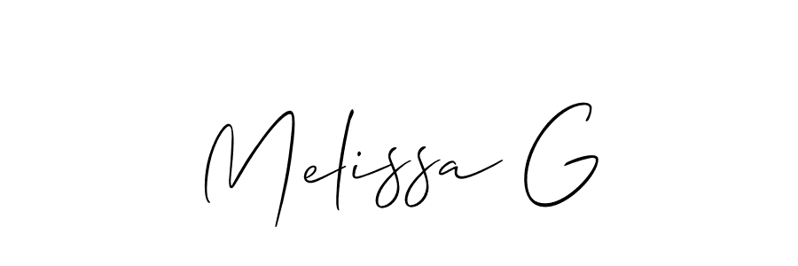 How to make Melissa G name signature. Use Allison_Script style for creating short signs online. This is the latest handwritten sign. Melissa G signature style 2 images and pictures png