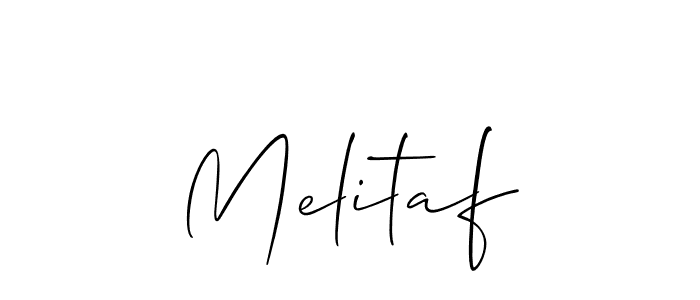 Use a signature maker to create a handwritten signature online. With this signature software, you can design (Allison_Script) your own signature for name Melitaf. Melitaf signature style 2 images and pictures png