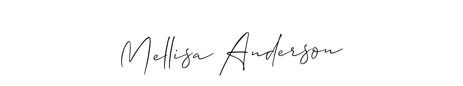 The best way (Allison_Script) to make a short signature is to pick only two or three words in your name. The name Mellisa Anderson include a total of six letters. For converting this name. Mellisa Anderson signature style 2 images and pictures png