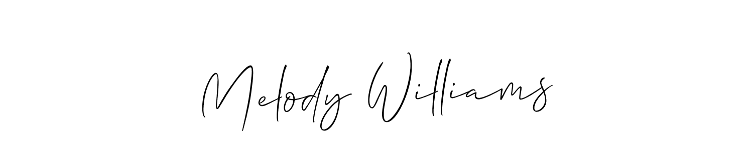 How to make Melody Williams name signature. Use Allison_Script style for creating short signs online. This is the latest handwritten sign. Melody Williams signature style 2 images and pictures png