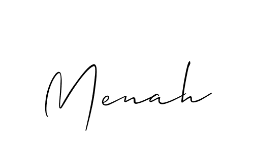 Use a signature maker to create a handwritten signature online. With this signature software, you can design (Allison_Script) your own signature for name Menah. Menah signature style 2 images and pictures png