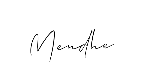 Make a beautiful signature design for name Mendhe. With this signature (Allison_Script) style, you can create a handwritten signature for free. Mendhe signature style 2 images and pictures png