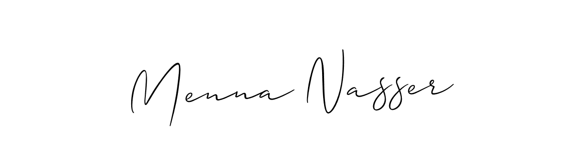 The best way (Allison_Script) to make a short signature is to pick only two or three words in your name. The name Menna Nasser include a total of six letters. For converting this name. Menna Nasser signature style 2 images and pictures png