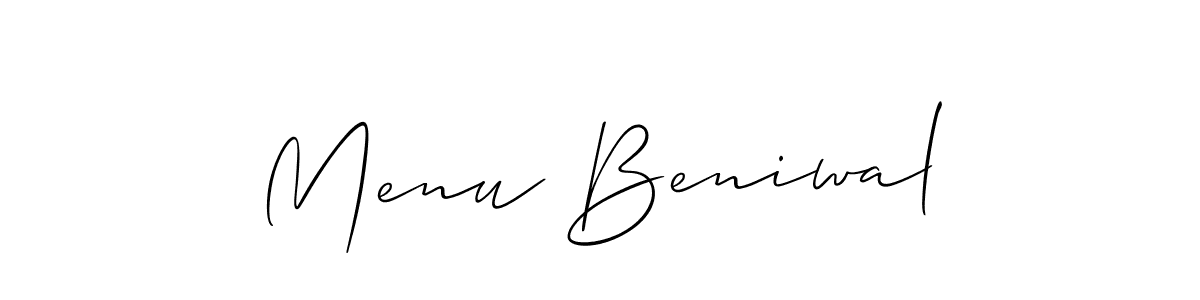 Menu Beniwal stylish signature style. Best Handwritten Sign (Allison_Script) for my name. Handwritten Signature Collection Ideas for my name Menu Beniwal. Menu Beniwal signature style 2 images and pictures png