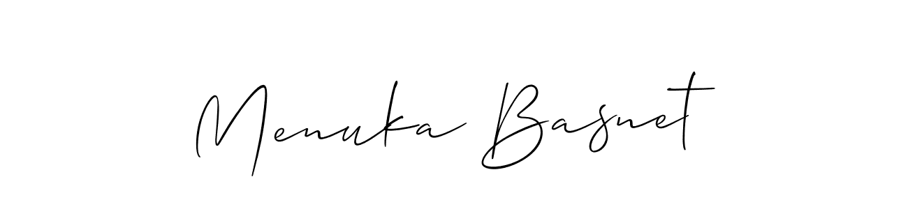 Make a short Menuka Basnet signature style. Manage your documents anywhere anytime using Allison_Script. Create and add eSignatures, submit forms, share and send files easily. Menuka Basnet signature style 2 images and pictures png
