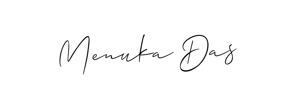 Allison_Script is a professional signature style that is perfect for those who want to add a touch of class to their signature. It is also a great choice for those who want to make their signature more unique. Get Menuka Das name to fancy signature for free. Menuka Das signature style 2 images and pictures png