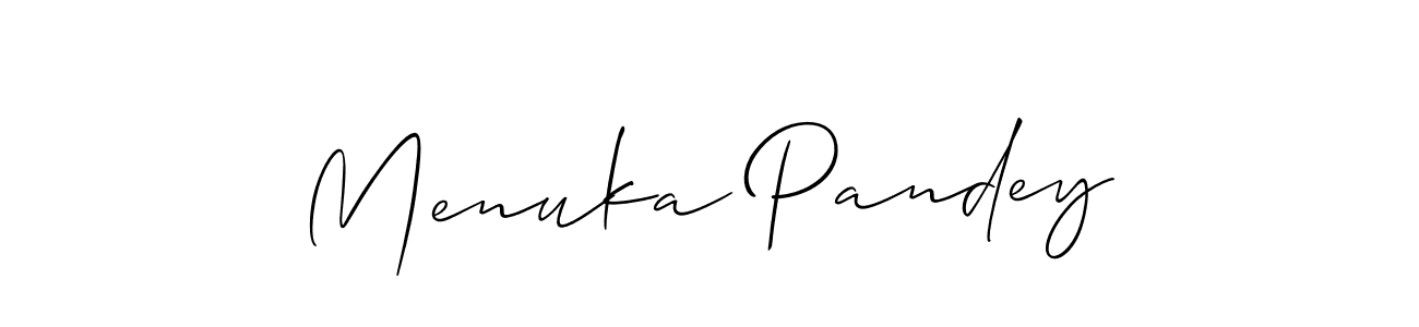 The best way (Allison_Script) to make a short signature is to pick only two or three words in your name. The name Menuka Pandey include a total of six letters. For converting this name. Menuka Pandey signature style 2 images and pictures png