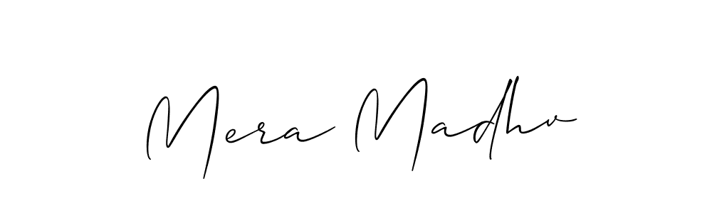 The best way (Allison_Script) to make a short signature is to pick only two or three words in your name. The name Mera Madhv include a total of six letters. For converting this name. Mera Madhv signature style 2 images and pictures png
