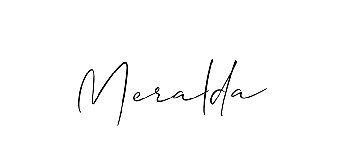 Use a signature maker to create a handwritten signature online. With this signature software, you can design (Allison_Script) your own signature for name Meralda. Meralda signature style 2 images and pictures png