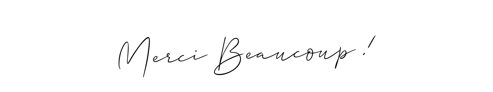 if you are searching for the best signature style for your name Merci Beaucoup !. so please give up your signature search. here we have designed multiple signature styles  using Allison_Script. Merci Beaucoup ! signature style 2 images and pictures png