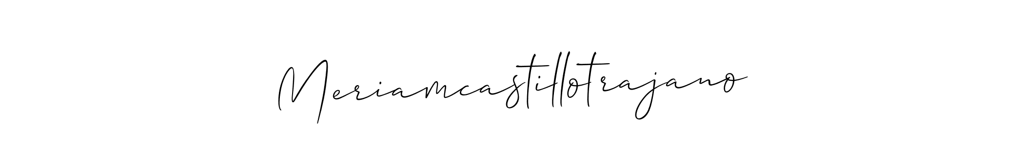 The best way (Allison_Script) to make a short signature is to pick only two or three words in your name. The name Meriamcastillotrajano include a total of six letters. For converting this name. Meriamcastillotrajano signature style 2 images and pictures png