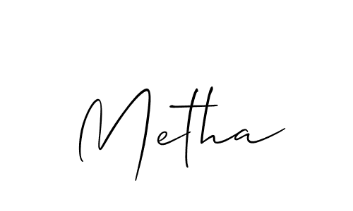 It looks lik you need a new signature style for name Metha. Design unique handwritten (Allison_Script) signature with our free signature maker in just a few clicks. Metha signature style 2 images and pictures png