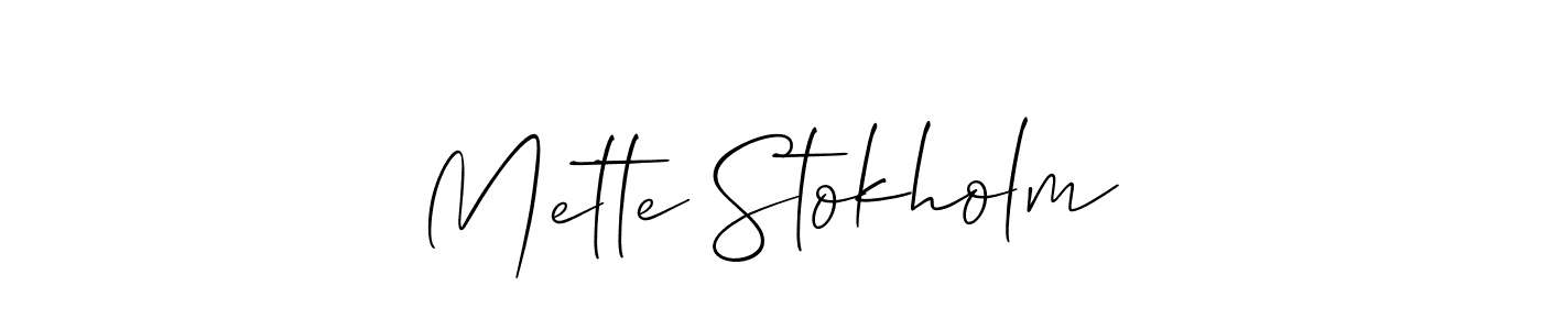 Use a signature maker to create a handwritten signature online. With this signature software, you can design (Allison_Script) your own signature for name Mette Stokholm. Mette Stokholm signature style 2 images and pictures png