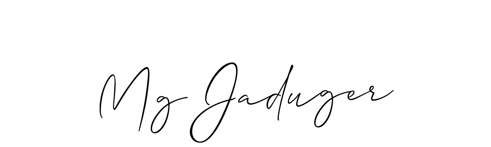 It looks lik you need a new signature style for name Mg Jaduger. Design unique handwritten (Allison_Script) signature with our free signature maker in just a few clicks. Mg Jaduger signature style 2 images and pictures png