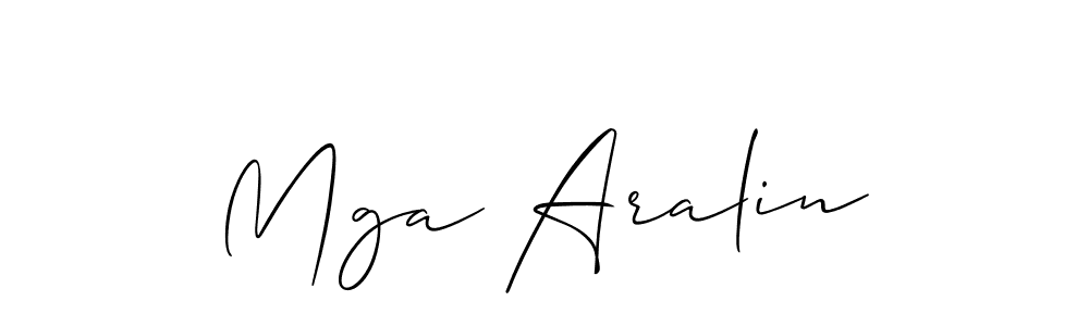 The best way (Allison_Script) to make a short signature is to pick only two or three words in your name. The name Mga Aralin include a total of six letters. For converting this name. Mga Aralin signature style 2 images and pictures png