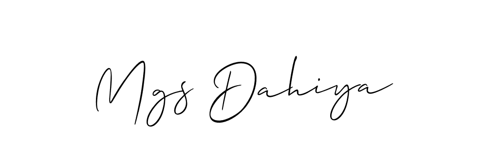 Allison_Script is a professional signature style that is perfect for those who want to add a touch of class to their signature. It is also a great choice for those who want to make their signature more unique. Get Mgs Dahiya name to fancy signature for free. Mgs Dahiya signature style 2 images and pictures png
