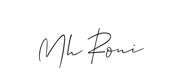 The best way (Allison_Script) to make a short signature is to pick only two or three words in your name. The name Mh Roni include a total of six letters. For converting this name. Mh Roni signature style 2 images and pictures png