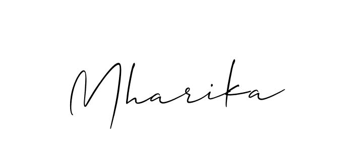 The best way (Allison_Script) to make a short signature is to pick only two or three words in your name. The name Mharika include a total of six letters. For converting this name. Mharika signature style 2 images and pictures png