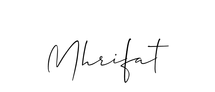 Use a signature maker to create a handwritten signature online. With this signature software, you can design (Allison_Script) your own signature for name Mhrifat. Mhrifat signature style 2 images and pictures png