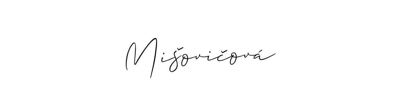 Allison_Script is a professional signature style that is perfect for those who want to add a touch of class to their signature. It is also a great choice for those who want to make their signature more unique. Get Mišovičová name to fancy signature for free. Mišovičová signature style 2 images and pictures png