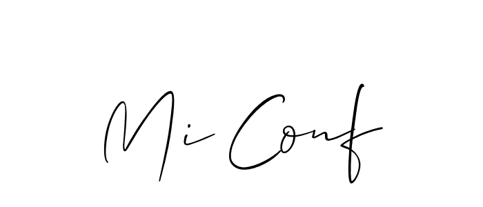 The best way (Allison_Script) to make a short signature is to pick only two or three words in your name. The name Mi Conf include a total of six letters. For converting this name. Mi Conf signature style 2 images and pictures png