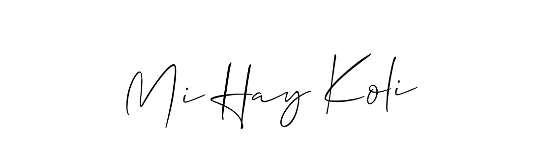 It looks lik you need a new signature style for name Mi Hay Koli. Design unique handwritten (Allison_Script) signature with our free signature maker in just a few clicks. Mi Hay Koli signature style 2 images and pictures png