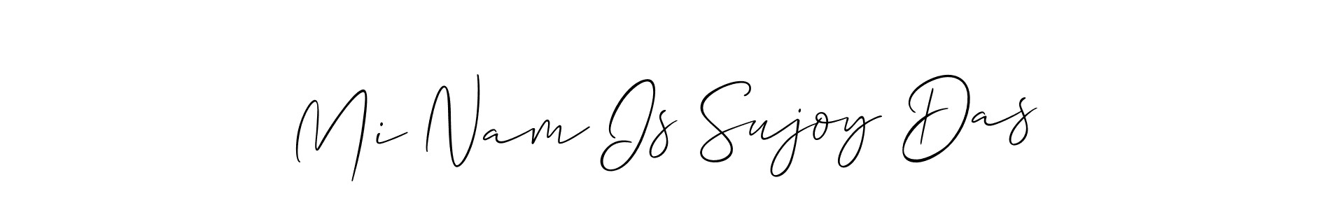 Create a beautiful signature design for name Mi Nam Is Sujoy Das. With this signature (Allison_Script) fonts, you can make a handwritten signature for free. Mi Nam Is Sujoy Das signature style 2 images and pictures png