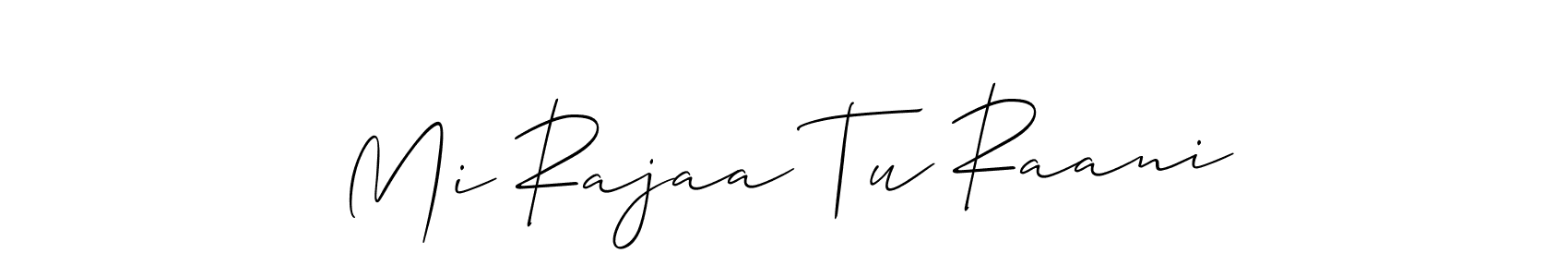 The best way (Allison_Script) to make a short signature is to pick only two or three words in your name. The name Mi Rajaa Tu Raani include a total of six letters. For converting this name. Mi Rajaa Tu Raani signature style 2 images and pictures png