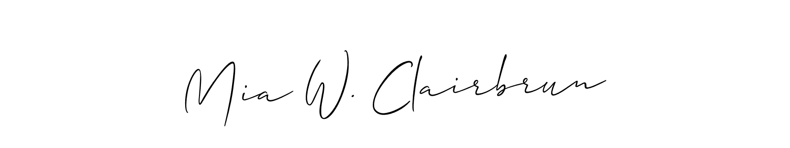 Check out images of Autograph of Mia W. Clairbrun name. Actor Mia W. Clairbrun Signature Style. Allison_Script is a professional sign style online. Mia W. Clairbrun signature style 2 images and pictures png