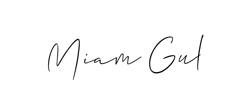 The best way (Allison_Script) to make a short signature is to pick only two or three words in your name. The name Miam Gul include a total of six letters. For converting this name. Miam Gul signature style 2 images and pictures png