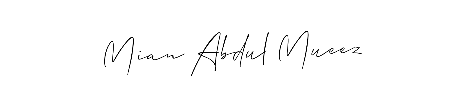 if you are searching for the best signature style for your name Mian Abdul Mueez. so please give up your signature search. here we have designed multiple signature styles  using Allison_Script. Mian Abdul Mueez signature style 2 images and pictures png