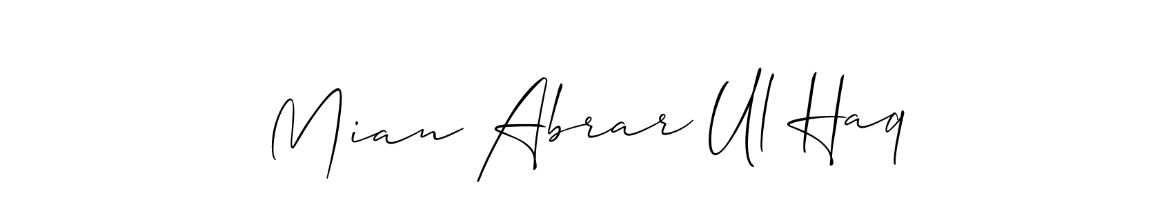 Create a beautiful signature design for name Mian Abrar Ul Haq. With this signature (Allison_Script) fonts, you can make a handwritten signature for free. Mian Abrar Ul Haq signature style 2 images and pictures png